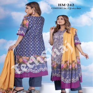 Hooram Printed Harmony 3 Piece (Unstitch)